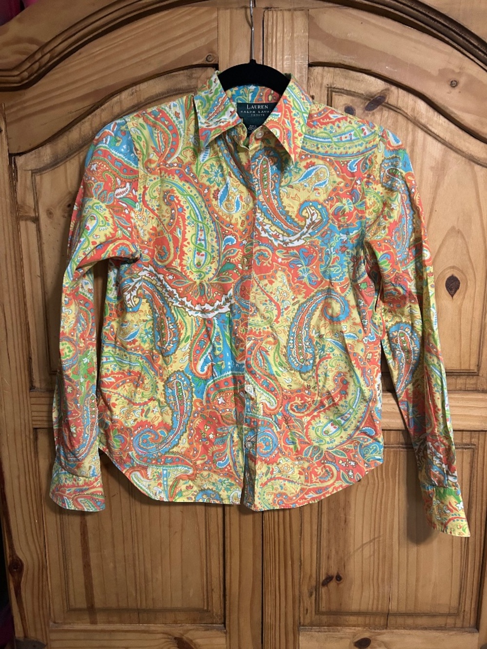 Lauren Ralph Lauren Petite Button down colorful Paisley Blouse